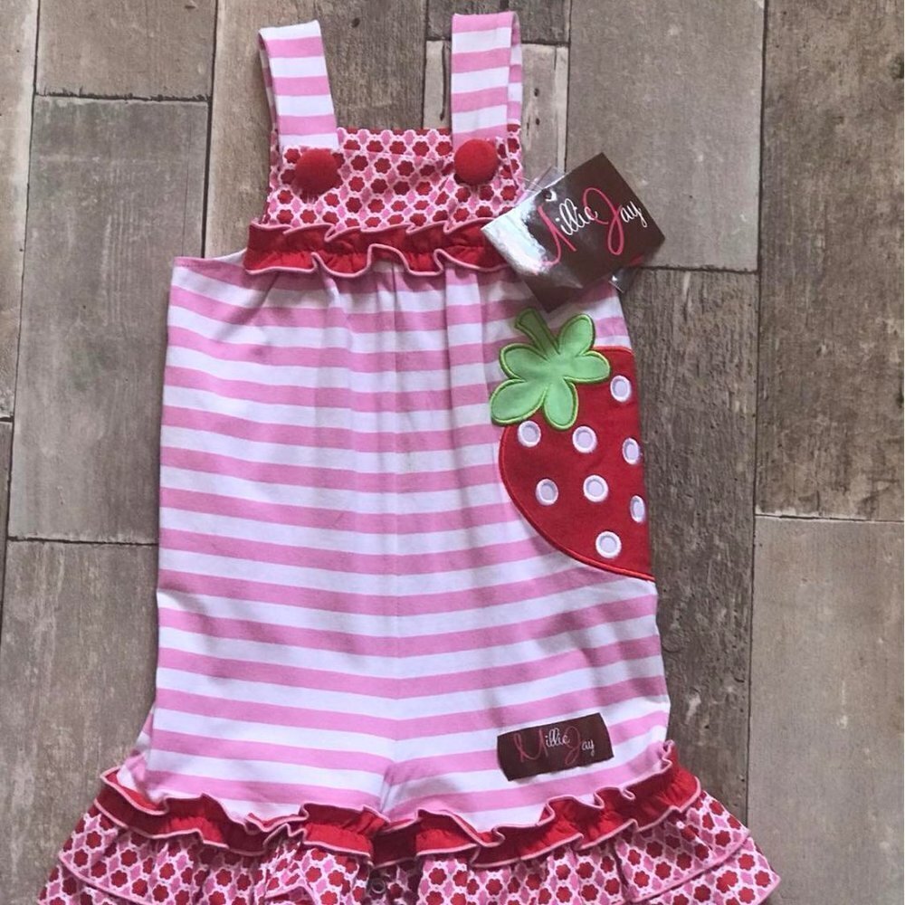 Millie Jay Strawberry Appliqued Romper